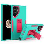 For Samsung Galaxy S22 Ultra 5G Magnetic Holder Phone Case(Green + Rose Red)