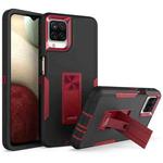 For Samsung Galaxy A12 Magnetic Holder Phone Case(Black + Wine Red)