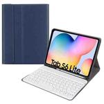 Round Cap Bluetooth Keyboard Leather Case with Pen Slot for Samsung Galaxy Tab S6 Lite, Specification:without Touchpad(Dark Blue+White Keyboard)