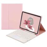Round Cap Bluetooth Keyboard Leather Case with Pen Slot & Touchpad for Samsung Galaxy Tab S6 Lite(Pink+White Keyboard)