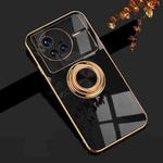 For vivo X80 6D Electroplating Full Coverage Silicone Protective Case with Magnetic Ring Holder(Black)