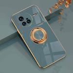 For vivo X80 6D Electroplating Full Coverage Silicone Protective Case with Magnetic Ring Holder(Grey)
