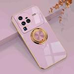 For vivo X80 Pro 6D Electroplating Full Coverage Silicone Protective Case with Magnetic Ring Holder(Light Purple)