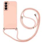 For Samsung Galaxy S22 5G Electroplated Silicone Phone Case with Lanyard(Pink)