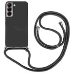 For Samsung Galaxy S22+ 5G Electroplated Silicone Phone Case with Lanyard(Black)