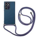 For Samsung Galaxy S22 Ultra 5G Electroplated Silicone Phone Case with Lanyard(Blue)