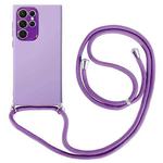 For Samsung Galaxy S22 Ultra 5G Electroplated Silicone Phone Case with Lanyard(Purple)