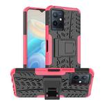 For vivo Y75 / Y55 / T1 5G Tire Texture TPU + PC Phone Case with Holder(Pink)