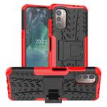 For Nokia G21 4G Tire Texture TPU + PC Phone Case with Holder(Red)