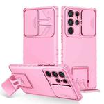 For Samsung Galaxy S22 Ultra 5G Stereoscopic Holder Sliding Camshield Phone Case(Pink)