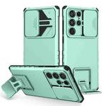 For Samsung Galaxy S22 Ultra 5G Stereoscopic Holder Sliding Camshield Phone Case(Light Blue)