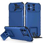 For iPhone 12 Stereoscopic Holder Sliding Camshield Phone Case(Blue)