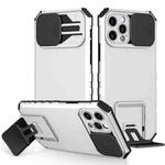 For iPhone 12 Pro Stereoscopic Holder Sliding Camshield Phone Case(White)