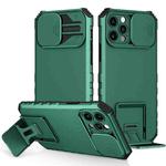 For iPhone 12 Pro Stereoscopic Holder Sliding Camshield Phone Case(Green)