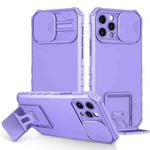 For iPhone 12 Pro Stereoscopic Holder Sliding Camshield Phone Case(Purple)