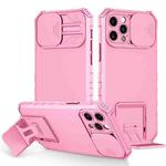 For iPhone 12 Pro Max Stereoscopic Holder Sliding Camshield Phone Case(Pink)