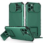 Stereoscopic Holder Sliding Camshield Phone Case For iPhone 13 Pro(Green)