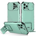 For iPhone 13 Stereoscopic Holder Sliding Camshield Phone Case(Light Blue)