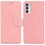 For Motorola Moto G52 Skin Feel Pure Color Flip Leather Phone Case(Pink)