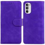 For Motorola Moto G52 Skin Feel Pure Color Flip Leather Phone Case(Purple)