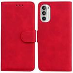 For Motorola Moto G52 Skin Feel Pure Color Flip Leather Phone Case(Red)