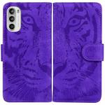 For Motorola Moto G52 Tiger Embossing Pattern Horizontal Flip Leather Phone Case(Purple)