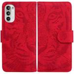 For Motorola Moto G52 Tiger Embossing Pattern Horizontal Flip Leather Phone Case(Red)