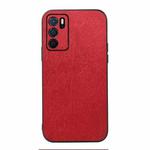 For OPPO A16 Wood Texture PU Phone Case(Red)