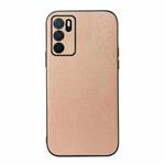 For OPPO A16 Wood Texture PU Phone Case(Gold)