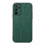 For OPPO A16 Wood Texture PU Phone Case(Green)