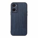 For OPPO A76 Wood Texture PU Phone Case(Blue)