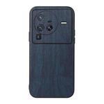 For Vivo X80 Pro Wood Texture PU Phone Case(Blue)