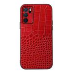 For OPPO A16 Crocodile Top Layer Cowhide Leather Phone Case(Red)
