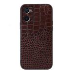 For OPPO A76 Crocodile Top Layer Cowhide Leather Phone Case(Coffee)