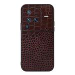 For Vivo X80 Pro Crocodile Top Layer Cowhide Leather Phone Case(Coffee)