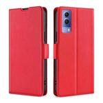 For vivo Y53S 5G / IQOO Z5X / T1X Ultra-thin Voltage Side Buckle Leather Phone Case(Red)