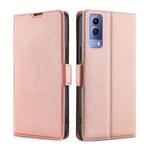For vivo Y53S 5G / IQOO Z5X / T1X Ultra-thin Voltage Side Buckle Leather Phone Case(Rose Gold)