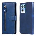 For OPPO Reno7 Pro 5G China & Global Fashion Calf Texture Zipper Horizontal Flip Leather Case(Blue)