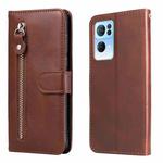 For OPPO Reno7 Pro 5G China & Global Fashion Calf Texture Zipper Horizontal Flip Leather Case(Brown)