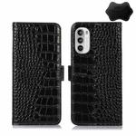 For Motorola Moto G52 4G Crocodile Top Layer Cowhide Leather Phone Case(Black)