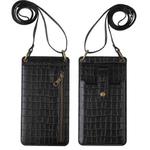 Crossbody Wallet Cards Crocodile Leather Phone Case Bag(Black)