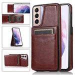 For Samsung Galaxy S21 5G Solid Color PC + TPU Protective Case with Holder & Card Slots(Brown)