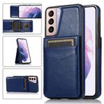 For Samsung Galaxy S21 5G Solid Color PC + TPU Protective Case with Holder & Card Slots(Blue)