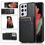 For Samsung Galaxy S21 Ultra 5G Solid Color PC + TPU Protective Case with Holder & Card Slots(Black)