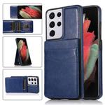 For Samsung Galaxy S21 Ultra 5G Solid Color PC + TPU Protective Case with Holder & Card Slots(Blue)