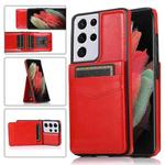 For Samsung Galaxy S21 Ultra 5G Solid Color PC + TPU Protective Case with Holder & Card Slots(Red)
