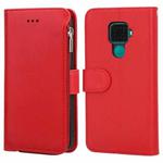 For Huawei Nova 5i Pro / Mate 30 Lite Microfiber Zipper Horizontal Flip Leather Case(Red)