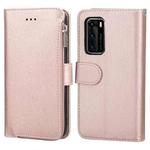 For Huawei P40 Microfiber Zipper Horizontal Flip Leather Case(Rose Gold)