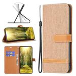 For Xiaomi Poco M4 Pro Color Block Denim Texture Leather Phone Case(Brown)