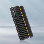 For Samsung Galaxy S21 FE 5G Ultra-thin Carbon Fiber Texture Splicing Phone Case(Yellow)